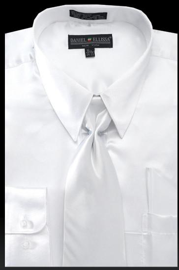 Men's White Satin Dress Shirt with Tie ...